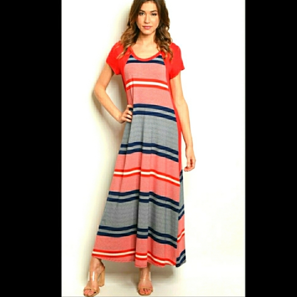 Chris & Carol red, white & blue striped maxi dress Small